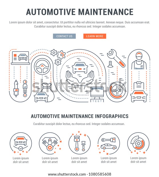 Line illustration of automotive\
maintenance. Concept for web banners and printed materials.\
Template with buttons for website banner and landing\
page.