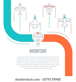 Line illustration of aviation. Concept for web banners and printed materials. Template for website banner and landing page.
