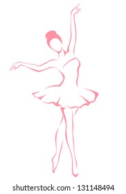 line illustration of a beautiful ballet dancer. Line art of a young woman performing a ballet dance. Isolated on white. Vector eps file.