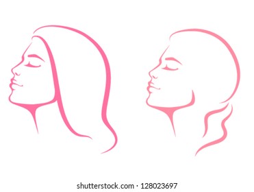 line illustration of a beautiful woman face from profile view. Stylized fashion illustration of a young woman for hair care or beauty products.