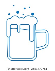 Ilustração em linha de uma caneca de cerveja com espuma. Caneca de cerveja com ícone de espuma. Adequado para design de celebração de bebidas e pub, menu de bar, cervejaria, Oktoberfest. Ilustrações de vetor EPS10