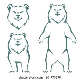 line illustration of a brown bear or grizzly bear, standing upright. Suitable as tattoo, sport team mascot, symbol for zoo, animal preservation or wildlife center. Logo design or emblem. Vector file.