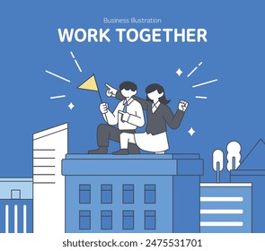 Line Illustration of Business Workers 