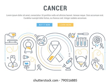 Line illustration of cancer. Concept for web banners and printed materials. Template with buttons for website banner and landing page.