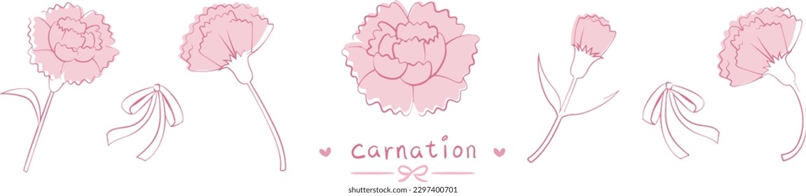 Line illustration carnation flower. Mother's day card decoration.