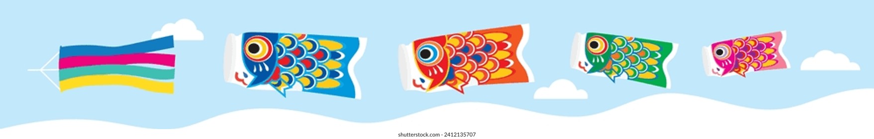 Line illustration of carp streamer of Children's Day