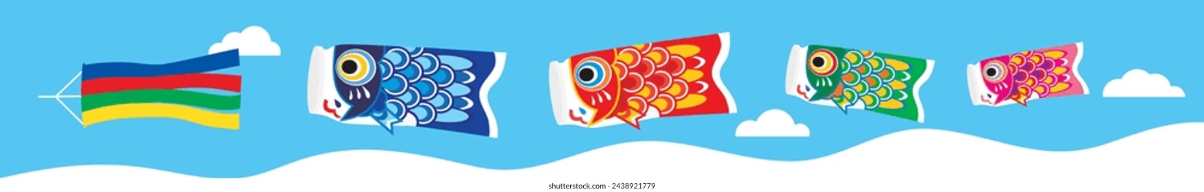 Line illustration of carp streamer of Children's Day