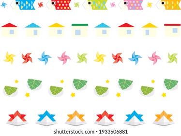 Line illustration of carp streamer and origami of samurai helmet of Children's Day