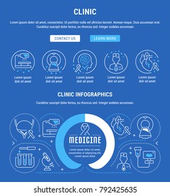 Line illustration of clinic. Concept for web banners and printed materials. Template with buttons for website banner and landing page.