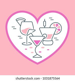 Line illustration of cocktails. Concept for web banners and printed materials. Template for website banner and landing page.