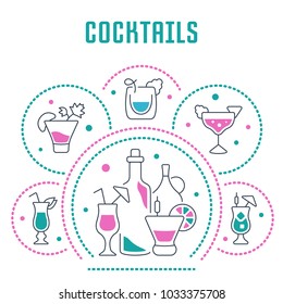 Line illustration of cocktails. Concept for web banners and printed materials. Template for website banner and landing page.