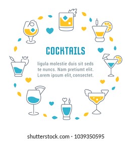 Line illustration of cocktails. Concept for web banners and printed materials. Template for website banner and landing page.