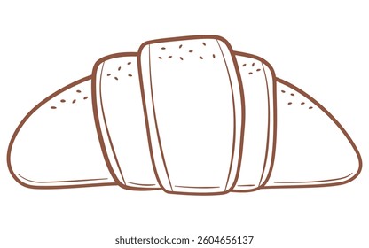 Line illustration of croissant. Flat outline design. Editable Vector drawing on a white background.