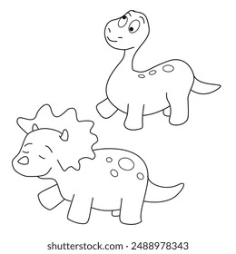 Line illustration of cute baby dinosaur isolated on white