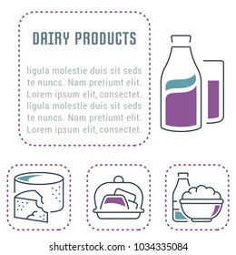 Line illustration of dairy products. Concept for web banners and printed materials. Template for website banner and landing page.