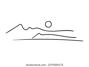 A line illustration depicting a mountain landscape.