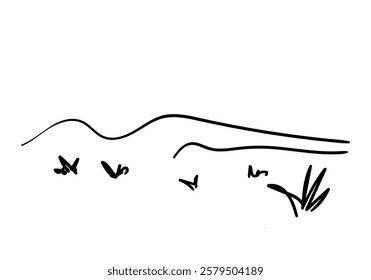 A line illustration depicting a mountain landscape.