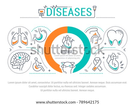 Line illustration of diseases. Concept for web banners and printed materials. Template with buttons for website banner and landing page.
