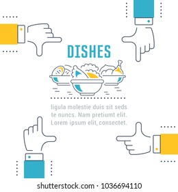 Line illustration of dishes. Concept for web banners and printed materials. Template for website banner and landing page.
