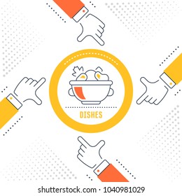 Line illustration of dishes. Concept for web banners and printed materials. Template for website banner and landing page.