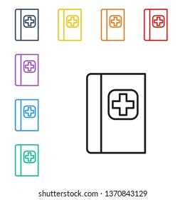 Line illustration of eight color styles Medical book icon. Health symbol