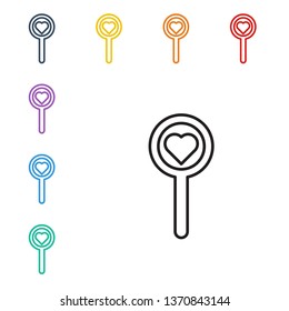 Line illustration of eight color styles Diagnostics. Magnify vector icon