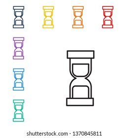Line illustration of eight color styles Hourglass antique instrument. Hourglass as time passing concept