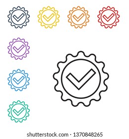Line illustration of eight color styles Check mark icon. Done symbol