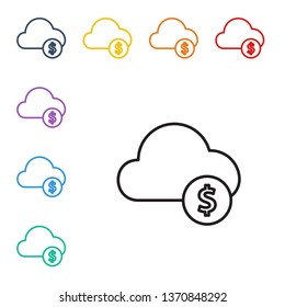 Line illustration of eight color styles Cloud with money. Profit design