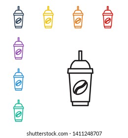 Line illustration of eight color styles Ice coffee vector illustration. Cold brew