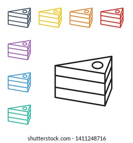 Line illustration of eight color styles Icon of cake. Graphic piece of birthday cake