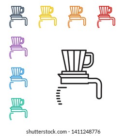 Line illustration of eight color styles Alternate coffee. Classic and alternative methods of brewing coffee
