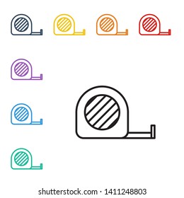 Line illustration of eight color styles Tape measure icon, measuring tool, ruler.