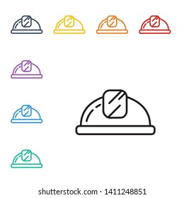 Line illustration of eight color styles Construction safety helmet line style icon