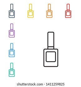 Line illustration of eight color styles Polish icon. Nail polish symbol.