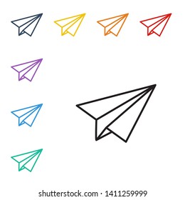 Line illustration of eight color styles Paper plane icon vector. Send Message