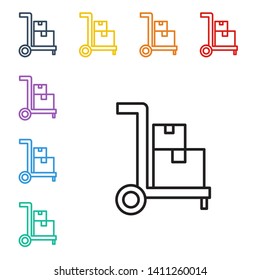 Line illustration of eight color styles Transportation of parcels. Handcart vector icon