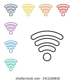 Line illustration of eight color styles wi-fi signal sign, modem internet icon