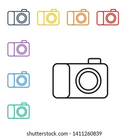 Line illustration of eight color styles Photo camera icon. Symbol for your web site design