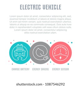 Line illustration of electric vehicle. Concept for web banners and printed materials. Template for website banner and landing page.