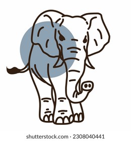 line illustration of an elephant which is a large mammal, with a gray circle on a white background