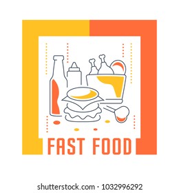 Line illustration of fast food. Concept for web banners and printed materials. Template for website banner and landing page.