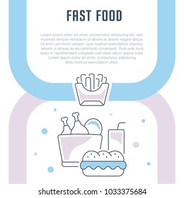 Line illustration of fast food. Concept for web banners and printed materials. Template for website banner and landing page.