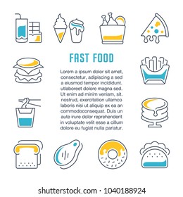 Line illustration of fast food. Concept for web banners and printed materials. Template for website banner and landing page.