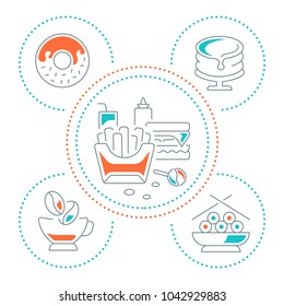Line illustration of fast food. Concept for web banners and printed materials. Template for website banner and landing page.