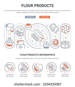 Line illustration of flour products. Concept for web banners and printed materials. Template with buttons for website banner and landing page.