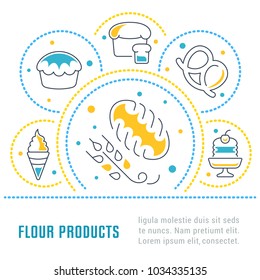 Line illustration of flour products. Concept for web banners and printed materials. Template for website banner and landing page.