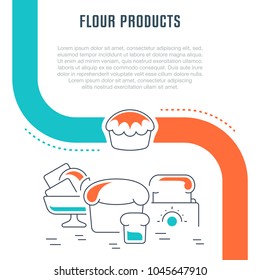 Line illustration of flour products. Concept for web banners and printed materials. Template for website banner and landing page.