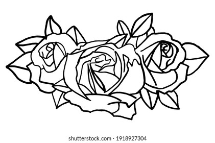 line illustration flowers. Vector roses on white background. Hand drawn rose for greeting cards, logo, posters, stickers and seasonal design. Isolated on wine background