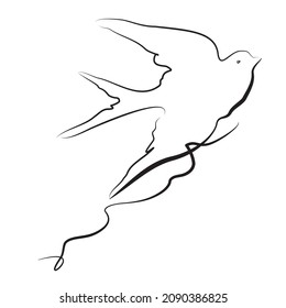 a line illustration of flying dove of peace